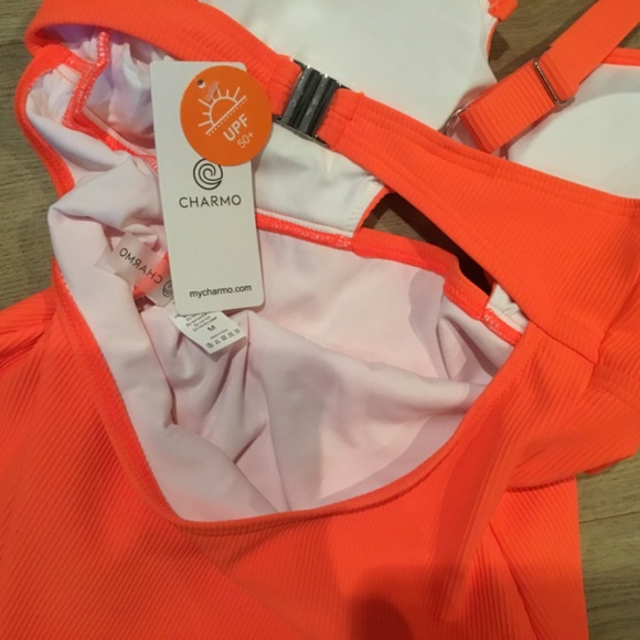 Women’s Orange Ribbed Cutout Scoop One Piece Bathing Suit - Picture 8 of 8